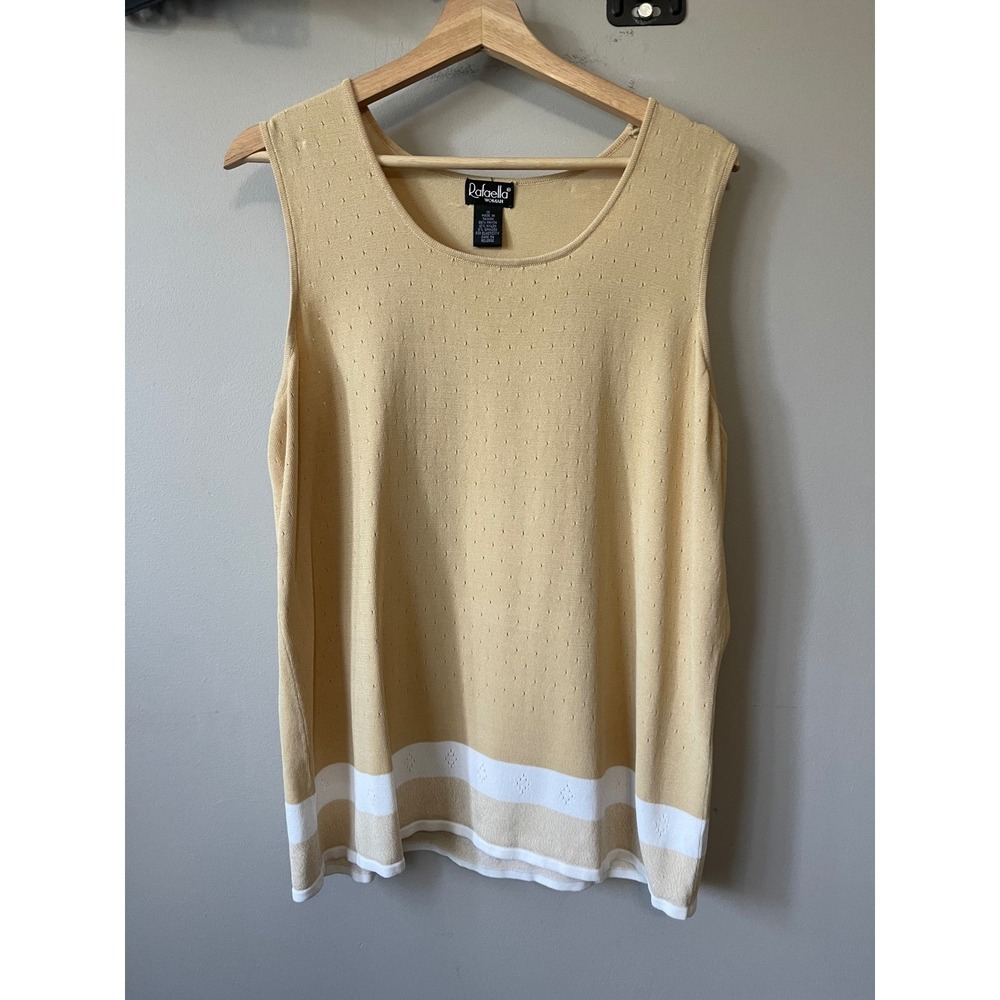 Rafaella Woman Tan Knit Sleeveless Scoop Neck Top Beige White Hem Stripe 1X